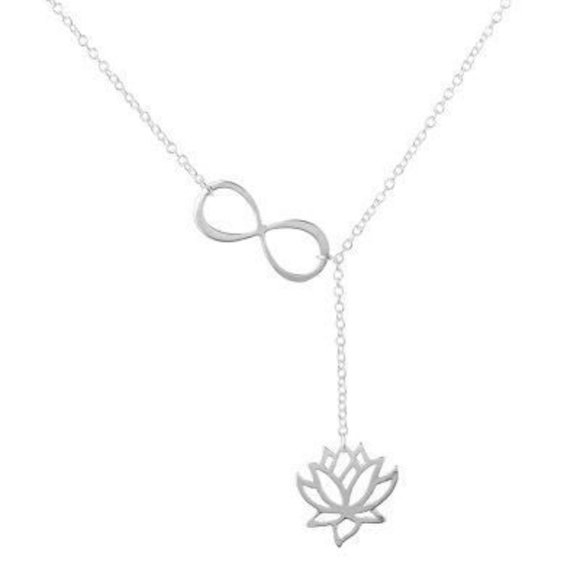 Lotus Flower Infinity Necklace Silver Tone Alloy - Picture 2 of 2